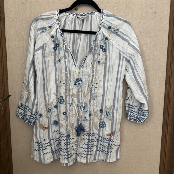 Women's Johnny Was Workshop White Embroidered Shirt Size Small - Picture 2 of 5